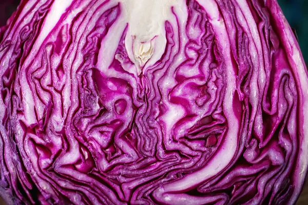 Texture Cut Red Cabbage Closeup — Stock Photo, Image