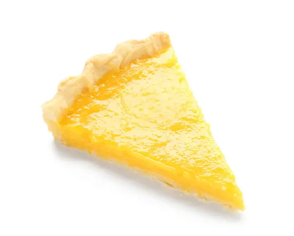 Piece Tasty Lemon Pie White Background — Stock Photo, Image