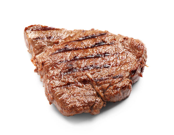 Tasty grilled steak on white background