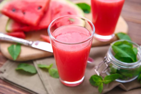 Vaso Con Batido Sandía Fresca Mesa —  Fotos de Stock