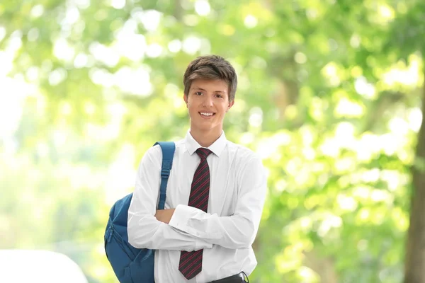 Teenage Boy Backpack Outdoors — Stock Photo, Image