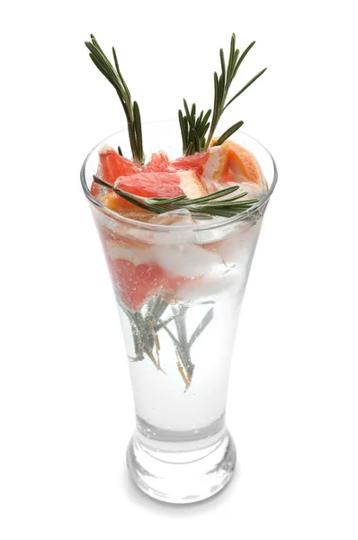 Fresh Grapefruit Cocktail Rosemary Glass White Background — Stock Photo, Image