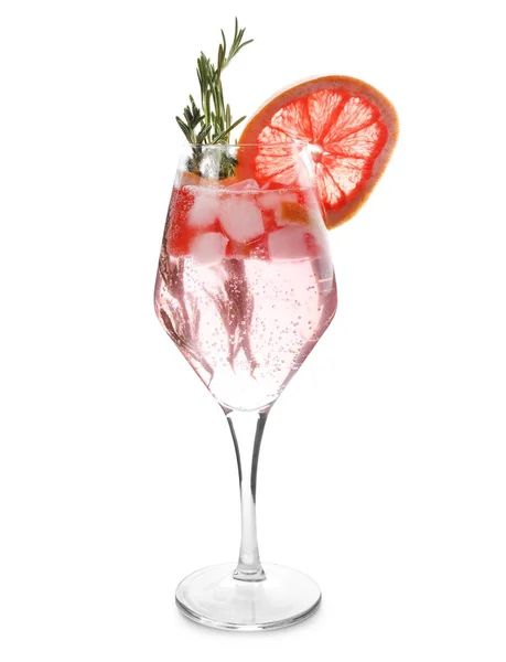 Verse Grapefruit Cocktail Met Rozemarijn Glas Witte Achtergrond — Stockfoto