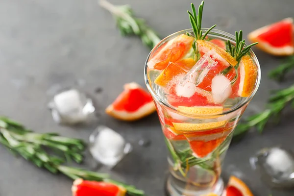 Fresh Grapefruit Cocktail Rosemary Glass Grey Table — Stock Photo, Image