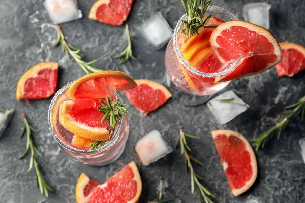 Fresh Grapefruit Cocktail Rosemary Glasses Grey Table — Stock Photo, Image