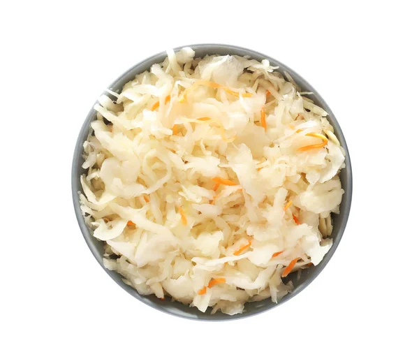 Bowl Delicious Sauerkraut White Background — Stock Photo, Image