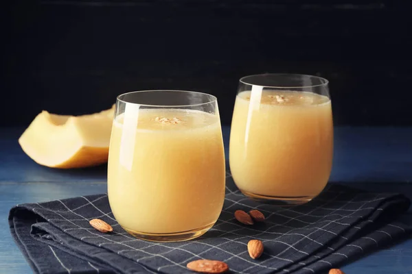 Glasses Delicious Melon Smoothie Table — Stock Photo, Image