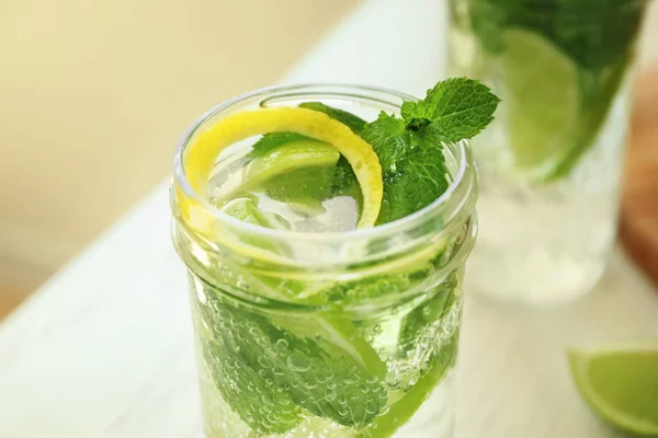 Jar Fresh Mojito Light Table Closeup — Stock Photo, Image