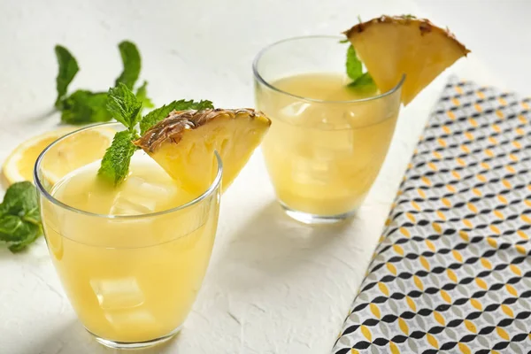 Glasses Tasty Pineapple Cocktail White Table — Stock Photo, Image