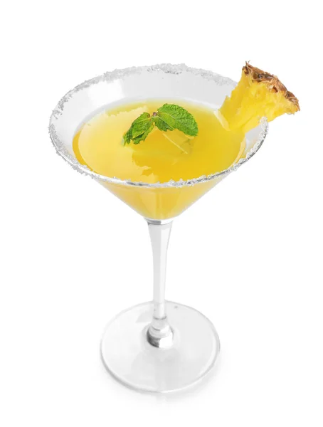 Glas Leckerer Ananas Cocktail Auf Weißem Hintergrund — Stockfoto