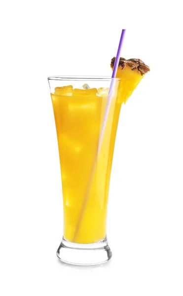 Glas Välsmakande Ananas Cocktail Vit Bakgrund — Stockfoto