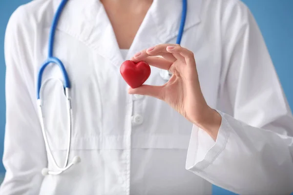 Cardiologist Red Heart Color Background Closeup — Stock Photo, Image