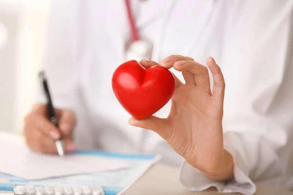 Cardiologist Red Heart Clinic Closeup — Stock Photo, Image