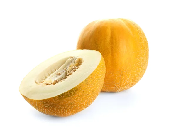 Cut Whole Ripe Sweet Melons White Background — Stock Photo, Image