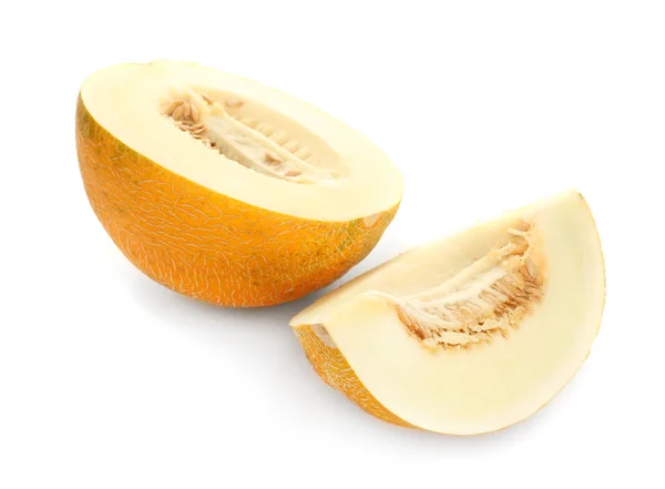 Geschnitten Reife Süße Melone Auf Weißem Hintergrund — Stockfoto