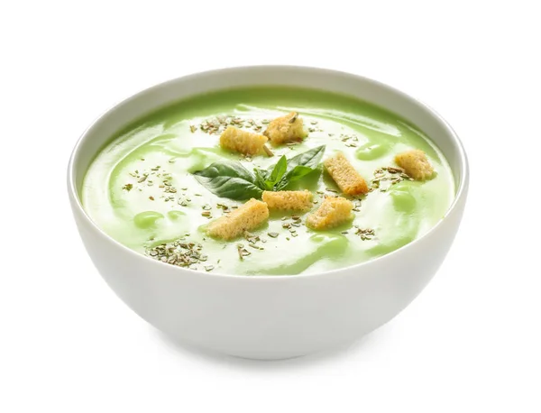 Bowl Delicious Zucchini Soup White Background — Stock Photo, Image