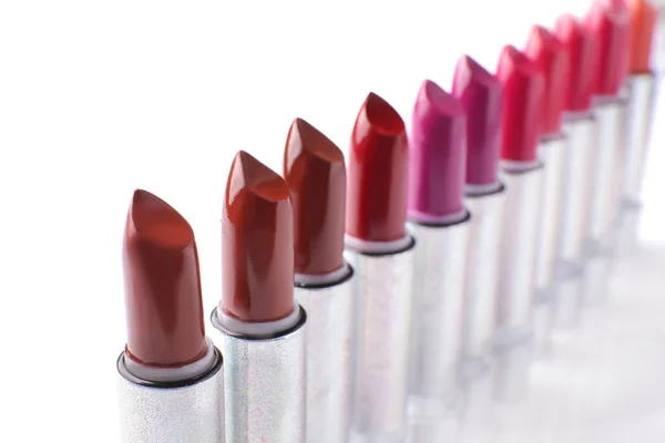 Lipsticks Different Shades White Background — Stock Photo, Image