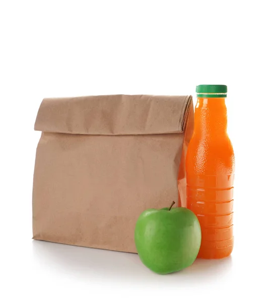 Food Schoolchild Lunch Bag White Background — Stock Photo, Image