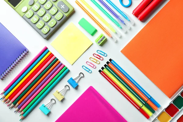 Composition Different School Stationery Calculator White Background — Stock Photo, Image