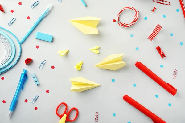 Set School Stationery Light Background — Stock Photo, Image