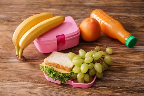 Appetizing Food Schoolchild Wooden Table — Stock Photo, Image