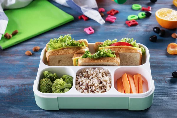 Lunch Box Appetizing Food Wooden Table — Stock Photo, Image