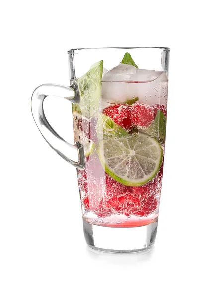 Glass Fresh Raspberry Lemonade White Background — Stock Photo, Image