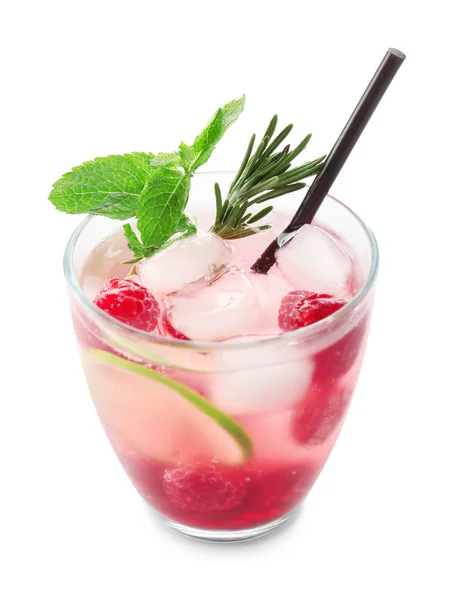 Glass Fresh Raspberry Lemonade White Background — Stock Photo, Image