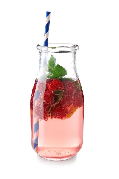 Bottle Fresh Raspberry Lemonade White Background — Stock Photo, Image