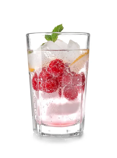 Glass Fresh Raspberry Lemonade White Background — Stock Photo, Image