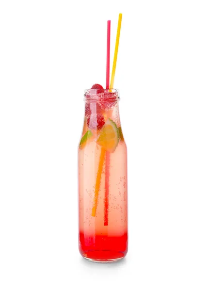 Frisse Zomer Cocktail Fles Witte Achtergrond — Stockfoto