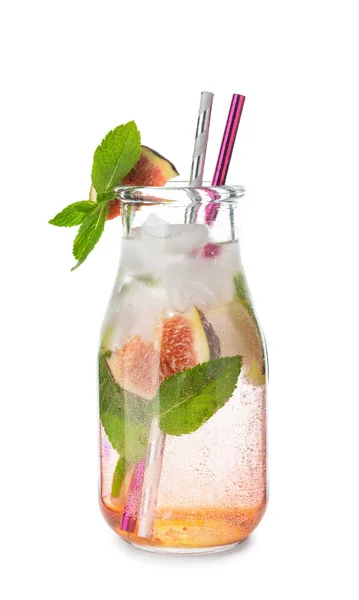 Frischer Sommercocktail Der Flasche Auf Weißem Hintergrund — Stockfoto