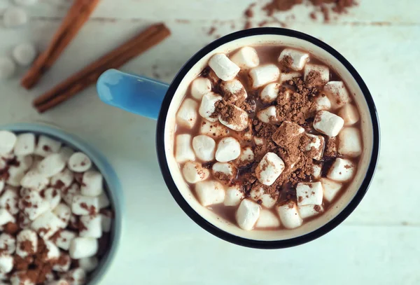 Copa Sabroso Cacao Malvaviscos Mesa Blanca — Foto de Stock