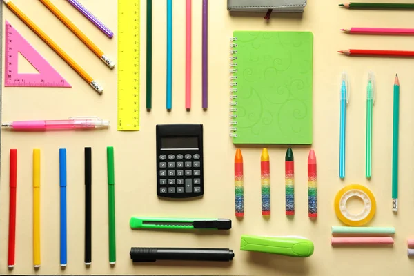 Composition Different School Stationery Light Background — Stock Photo, Image