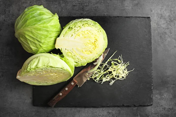 Cut Fresh Cabbage Knife Slate Plate — Stock Photo, Image