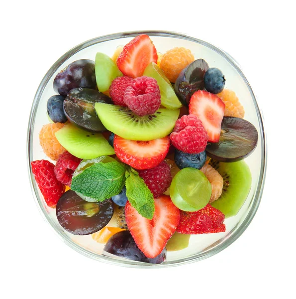 Delicious Fruit Salad Glass Bowl White Background — Stock Photo, Image