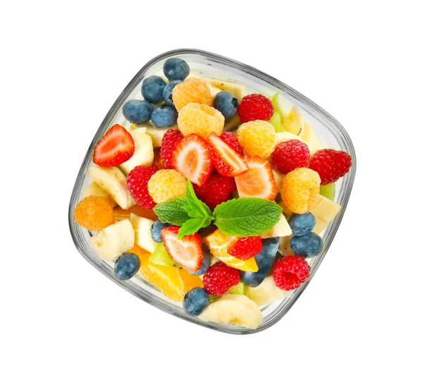 Delicious Fruit Salad Glass Bowl White Background — Stock Photo, Image