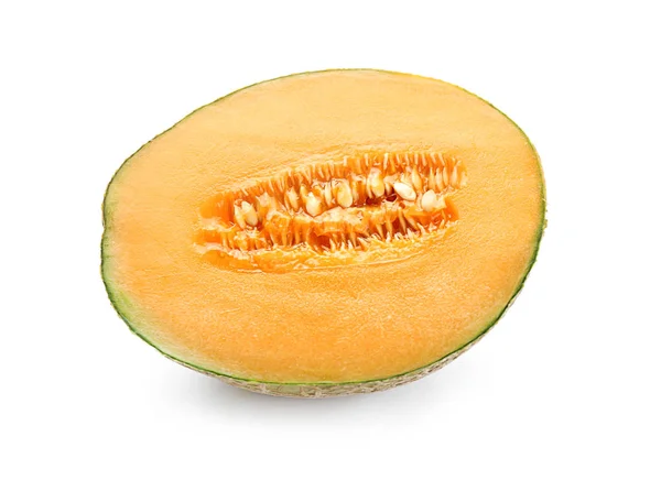 Hälften Söt Mogen Melon Vit Bakgrund — Stockfoto