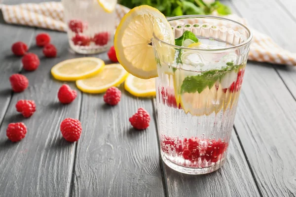 Glass Fresh Raspberry Lemonade Wooden Table — Stock Photo, Image