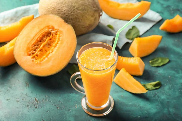 Glas Lekker Meloen Smoothie Tafel — Stockfoto