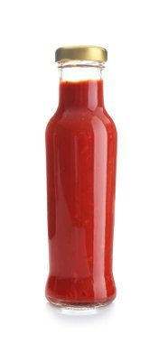 Şişe beyaz zemin üzerine lezzetli sos ile