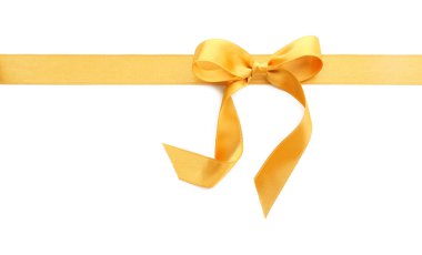 Beyaz arkaplanda fiyonklu altın kurdele