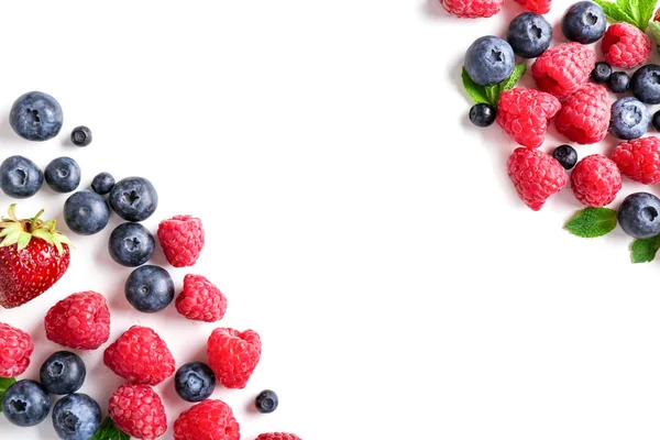 Delicious Ripe Berries White Background Top View — Stock Photo, Image