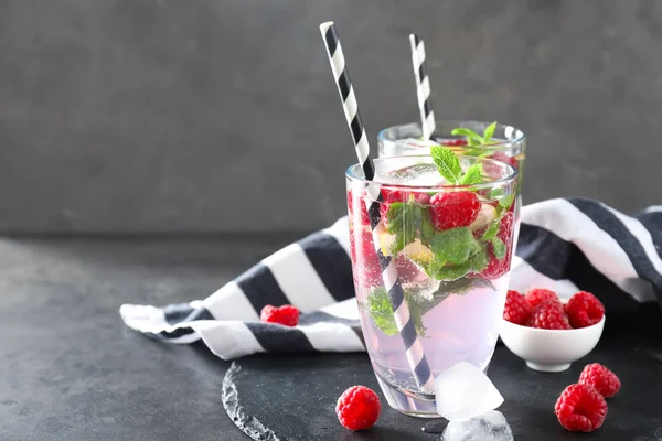 Glass Fresh Raspberry Mojito Table — Stock Photo, Image