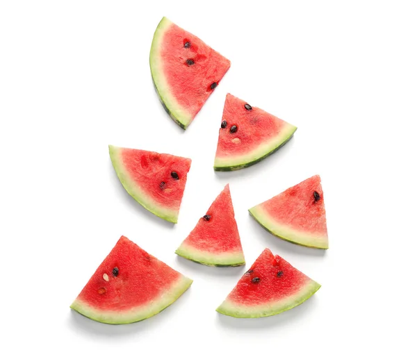 Köstliche Geschnittene Wassermelone Auf Weißem Hintergrund — Stockfoto