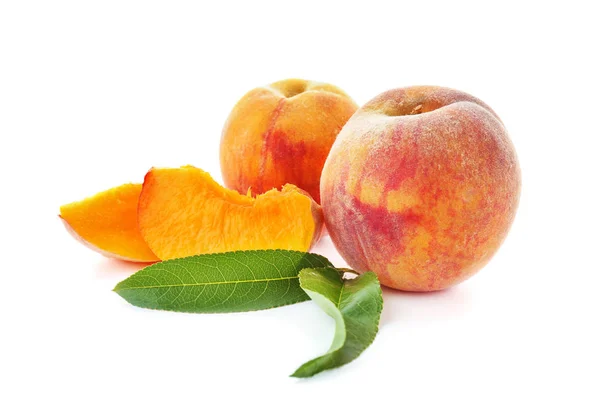 Fresh Peaches White Background — Stock Photo, Image