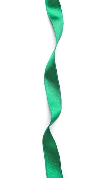 Green Satin Ribbon White Background — Stock Photo, Image