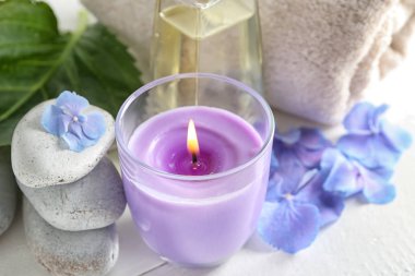 Hafif masaya ortanca çiçek ile Spa kompozisyon