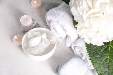 Ortanca çiçek masa lambası su kase ile Spa kompozisyon