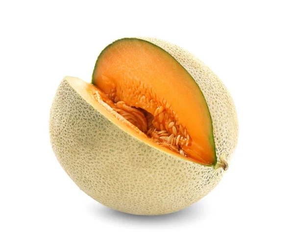 Melon Coupé Mûr Sur Fond Blanc — Photo